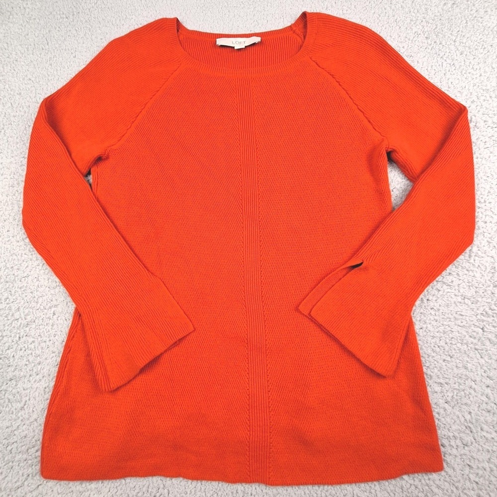 LOFT Sweater Womens Small Red Bell Sleeve‎ Ribbed Pullover Casual Chic Office